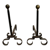 Pair of 19th century iron and brass andirons