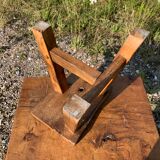 Coffee table and its brutalist style raw wood stool
