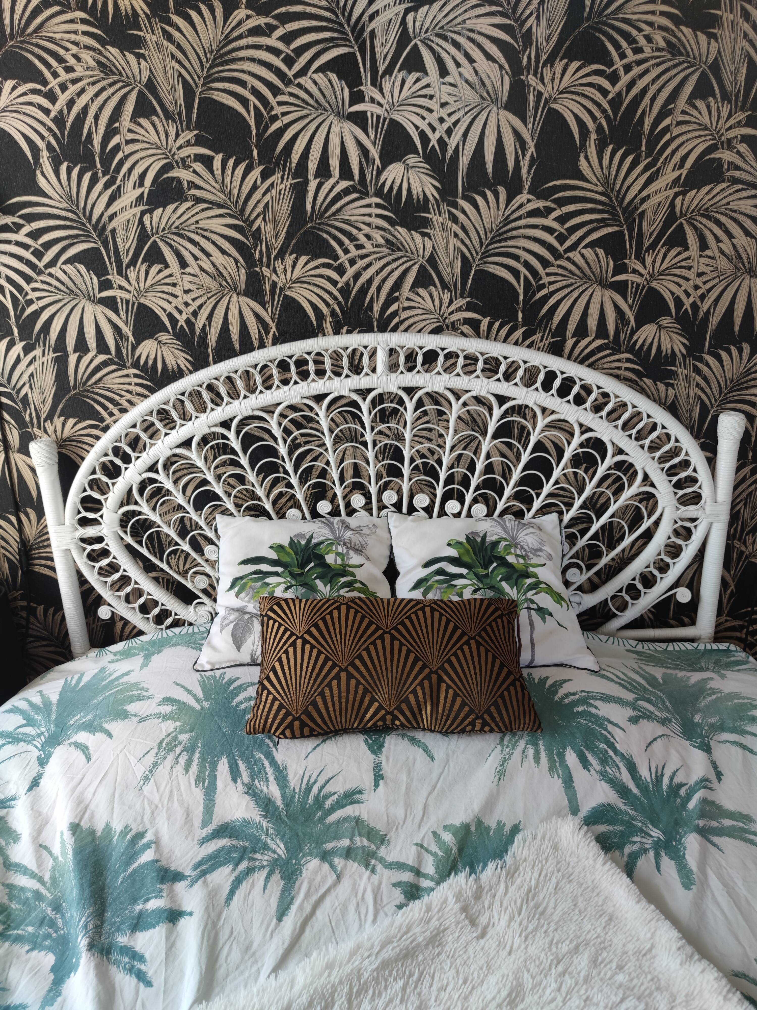 Headboard 2 places rattan peacock