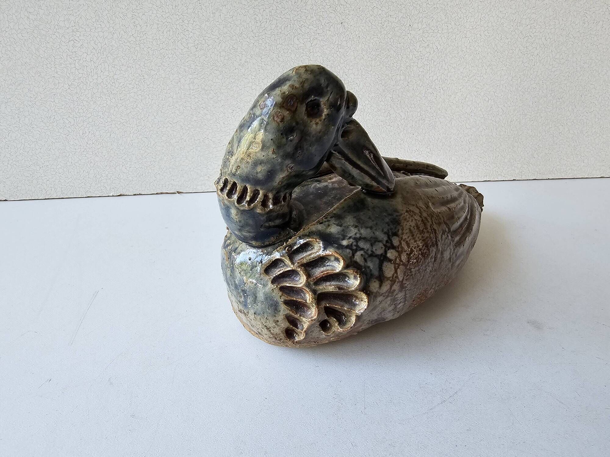 Zoomorphic ceramic sculpture - Duck / Vase of flowers Signed