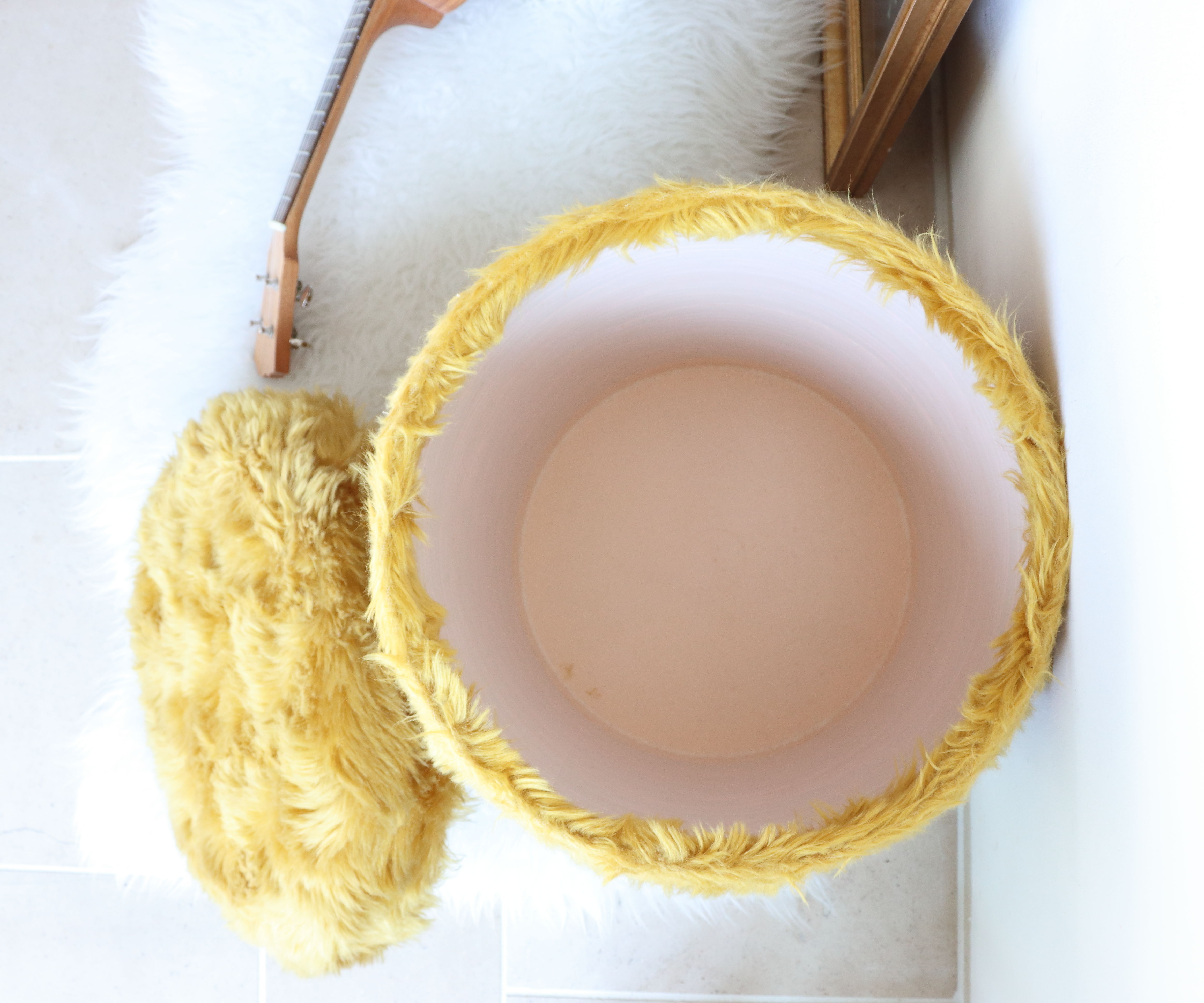 Moumoute chest pouf in mustard yellow faux fur 70