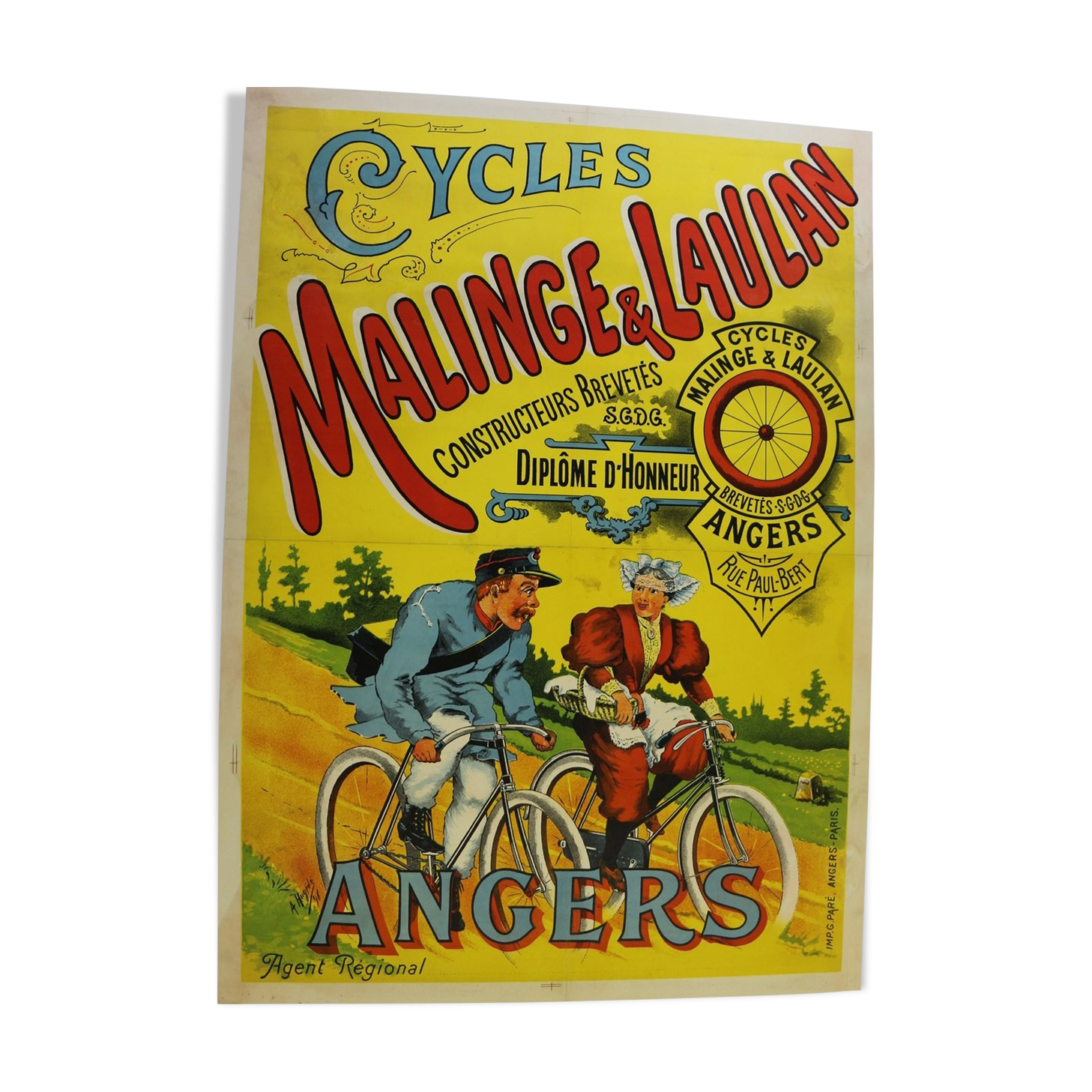 Original litho bike 1896 cycles malinge poster - laulan