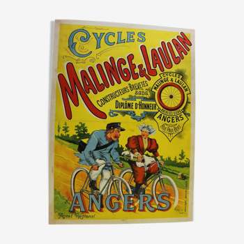 Affiche ancienne originale litho vélo 1896 cycles Malinge & Laulan