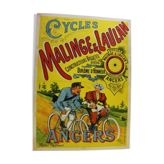 Affiche ancienne originale litho vélo 1896 cycles Malinge & Laulan