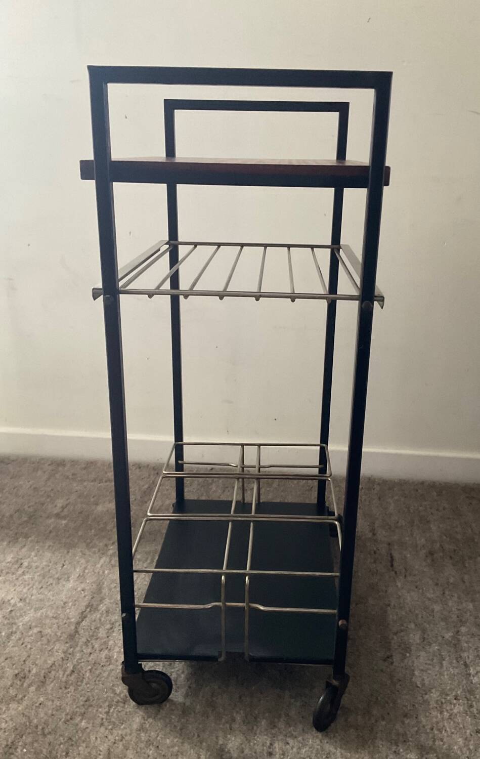 Vintage teak and metal bar trolley