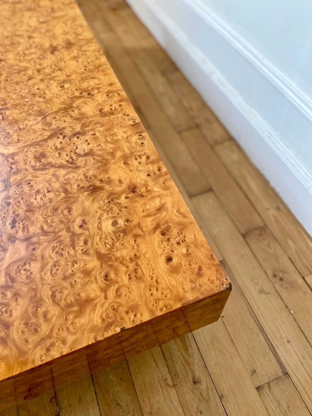 Coffee table in elm magnifying glass Rochebobois vintage