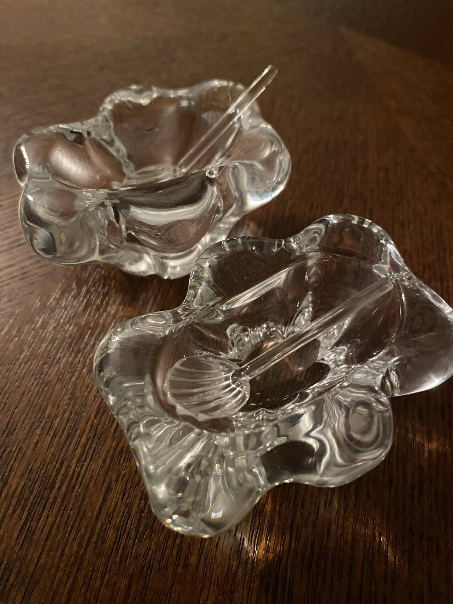 Pair of blown crystal salt shakers – Daum France – 1950s/1970s