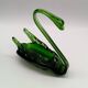2 vintage glass SWANS, handcrafted, bottle green, early 20th century