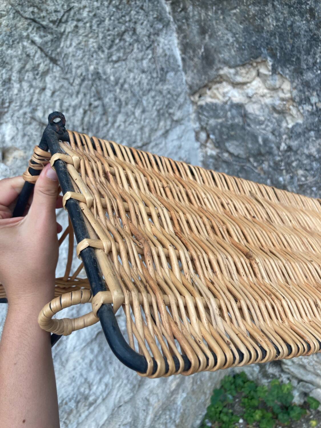 Vintage rattan wall coat rack