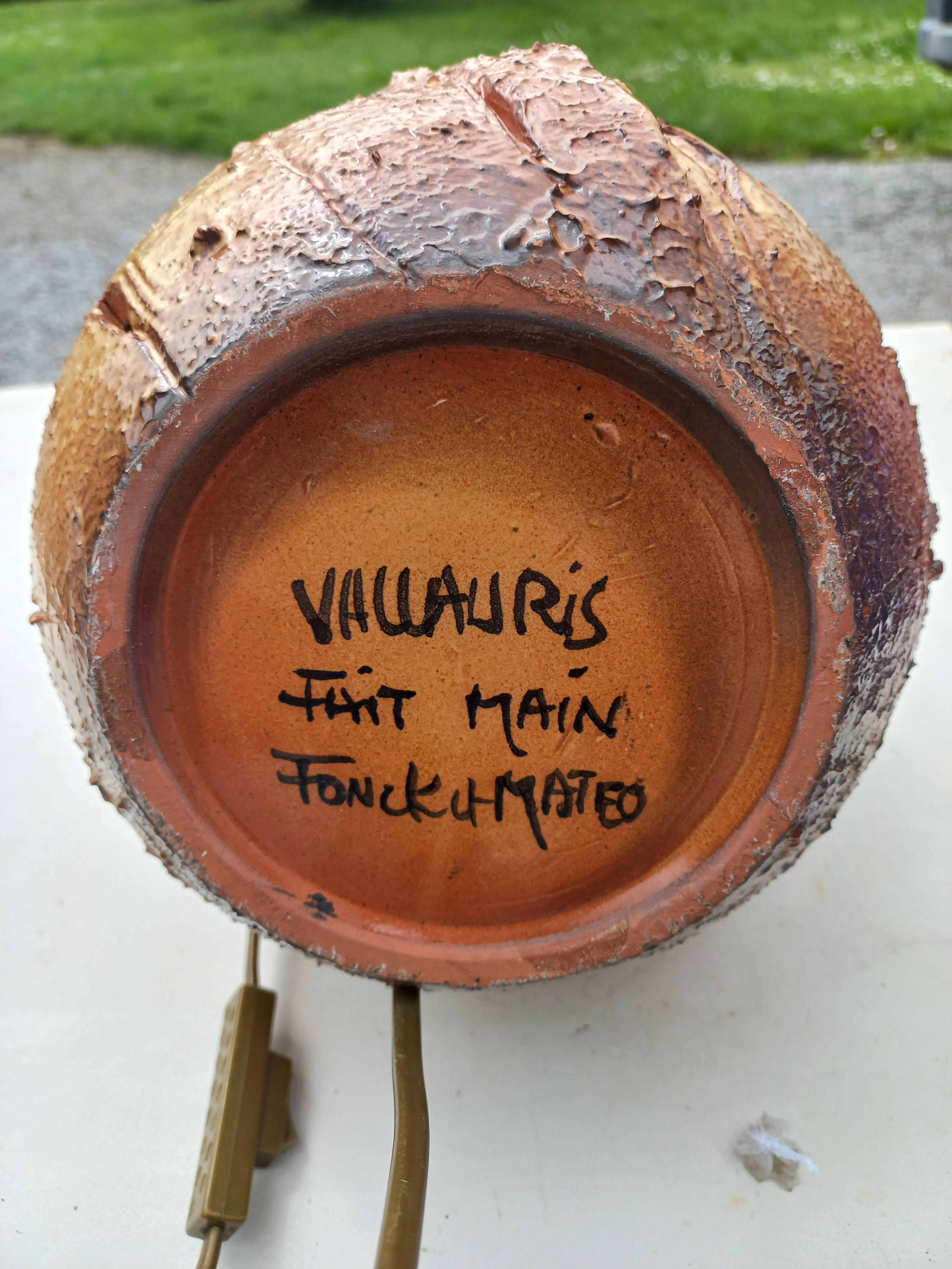 Ceramic lamp by Vallauris Fonck and Matéo lampshade of origin