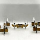 Mid-Century Modern set of eight brass and chrome sconces by Sciolari. Italy 1970s