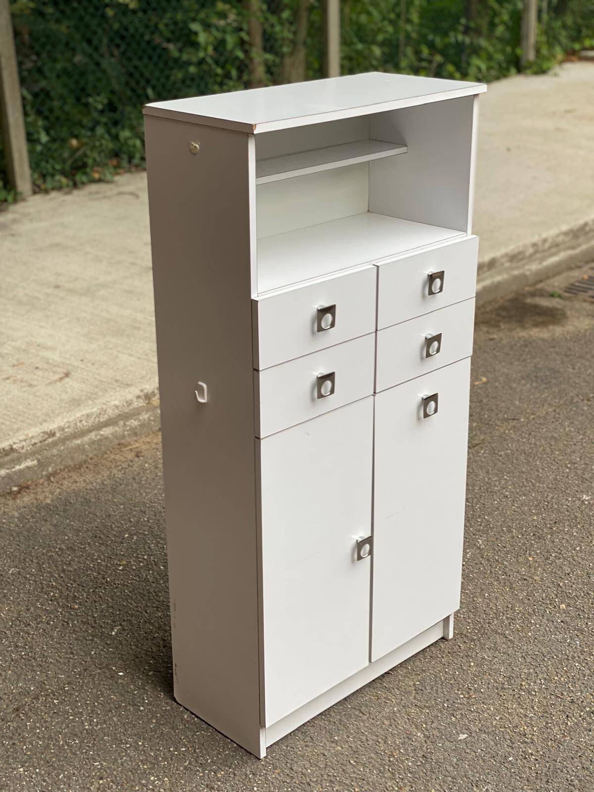 White bathroom storage cabinet from the 80s