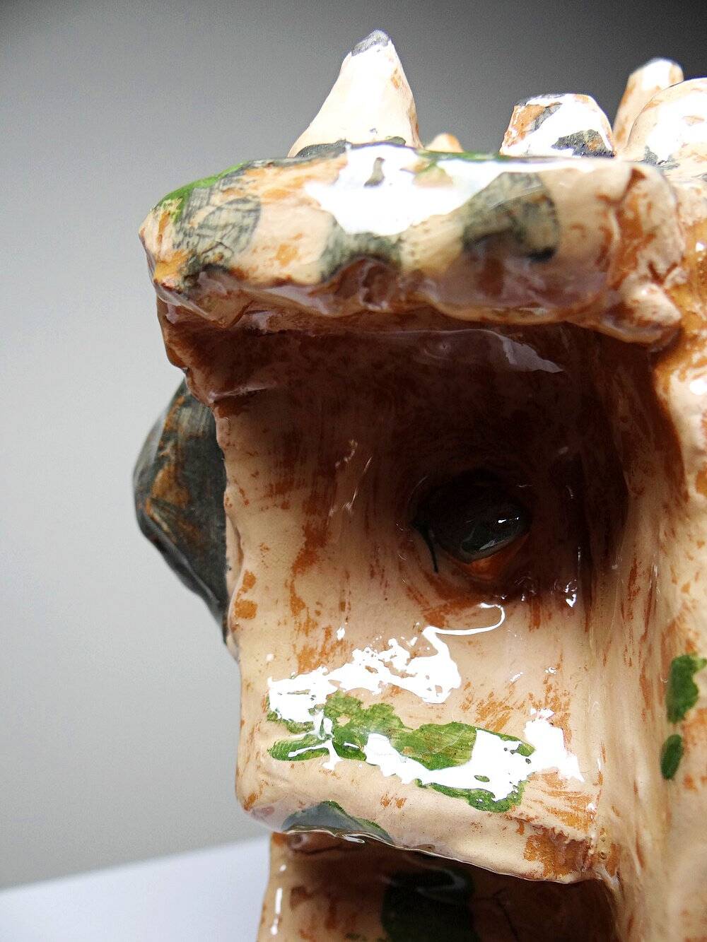 Modern anthropomorphic sculpture in glazed terracotta, vintage 70-2000.
