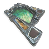 Ashtray signed Guérin in the shape of a fish with colored enamel and visible crystallization.