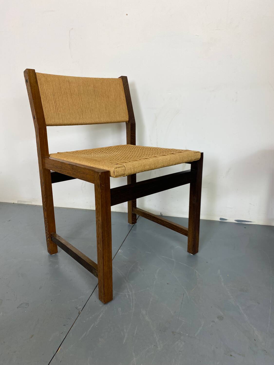 Chaises rustiques modernistes en bois et corde de papier, années 1970, lot de 6