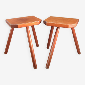 Pair of solid wood tripod stools
