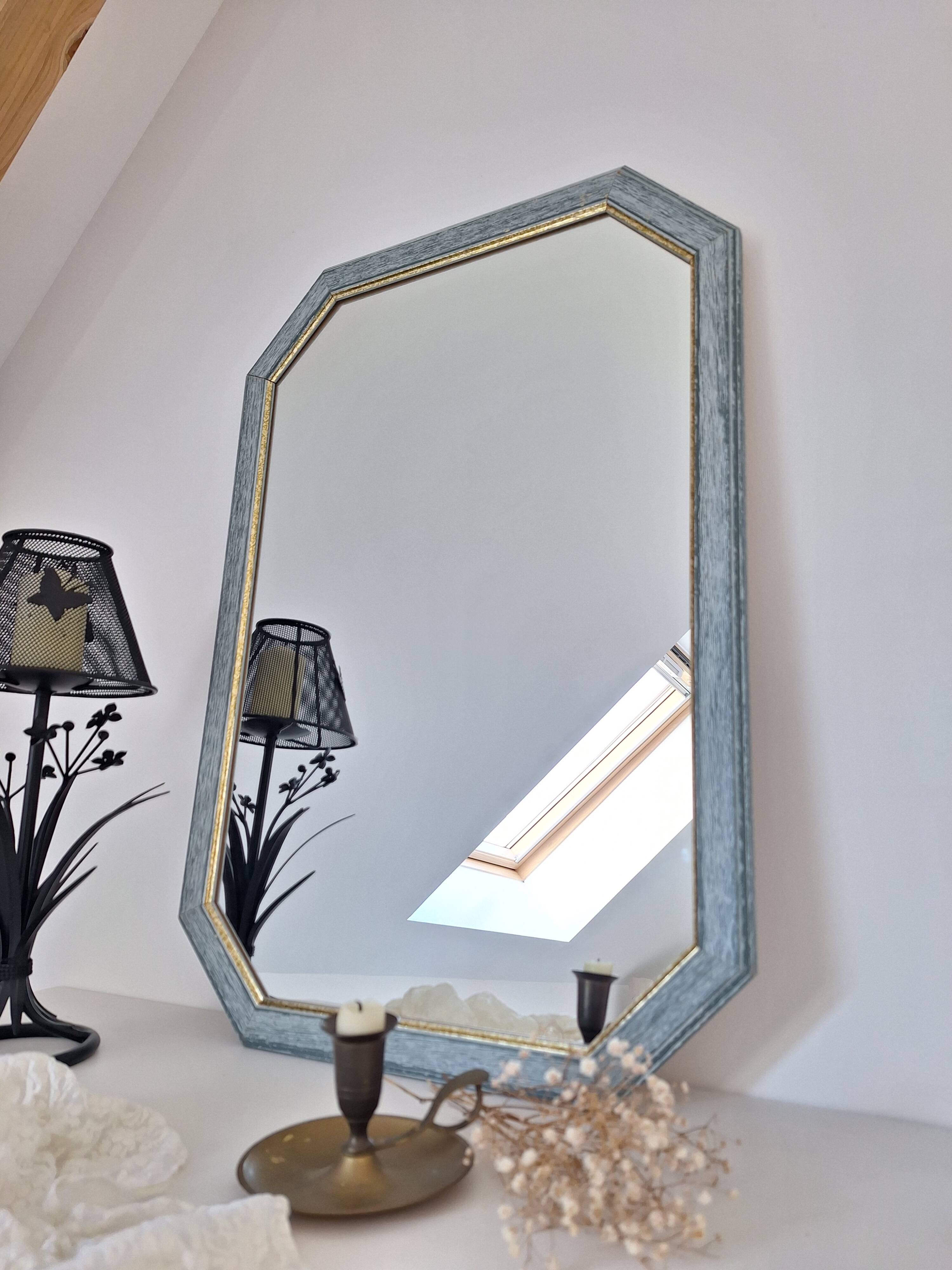 Vintage blue octagon mirror