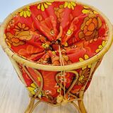 Knitting worker basket basket with rattan and fabric 70s