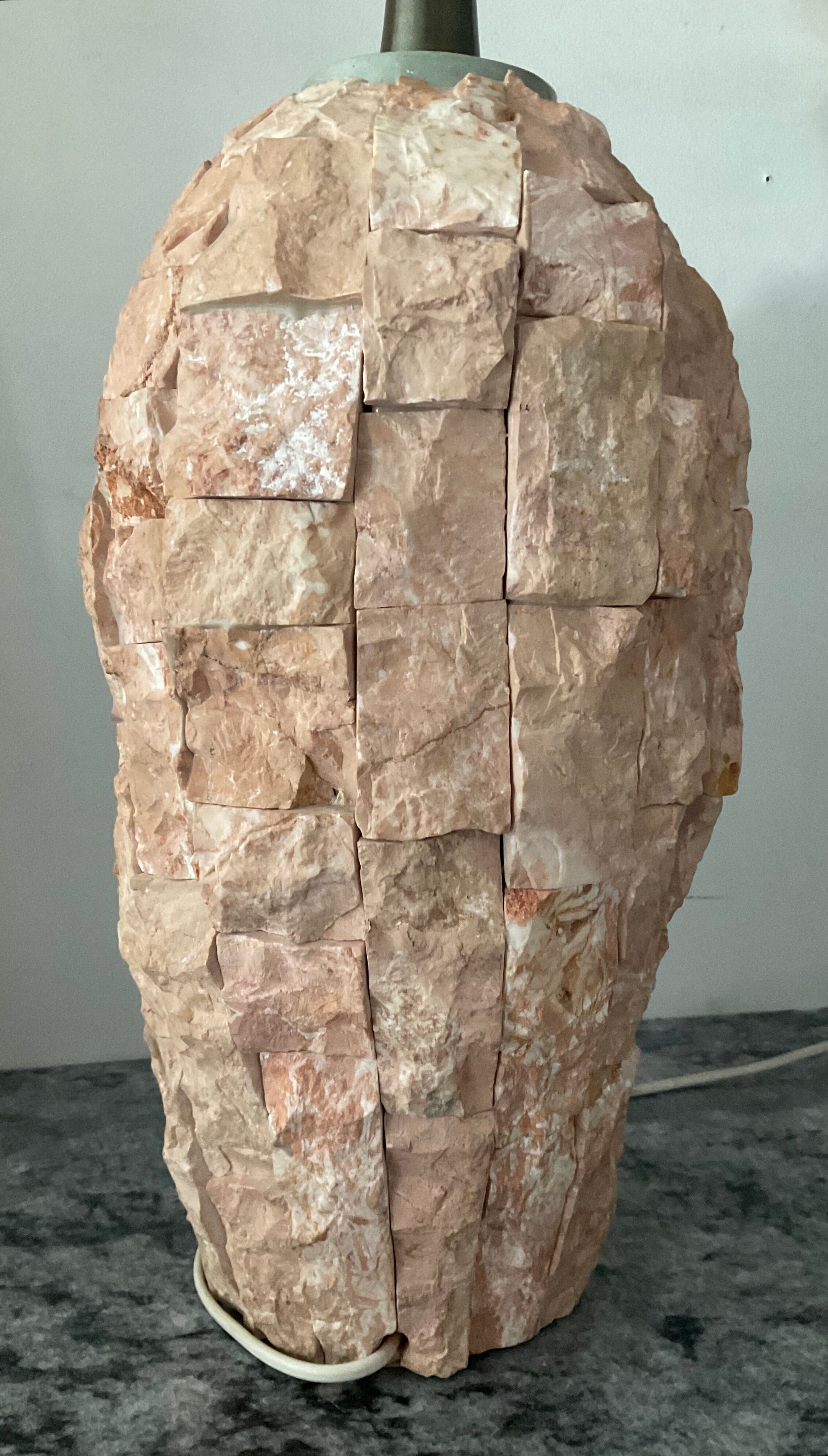 Vintage lamp base in Mactan stone and green marble.