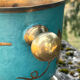 Vintage cloisonne brass champagne bucket with turquoise grape design