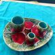 Set of art nouveau slurry consisting of a large dish and 3 small collector's jars