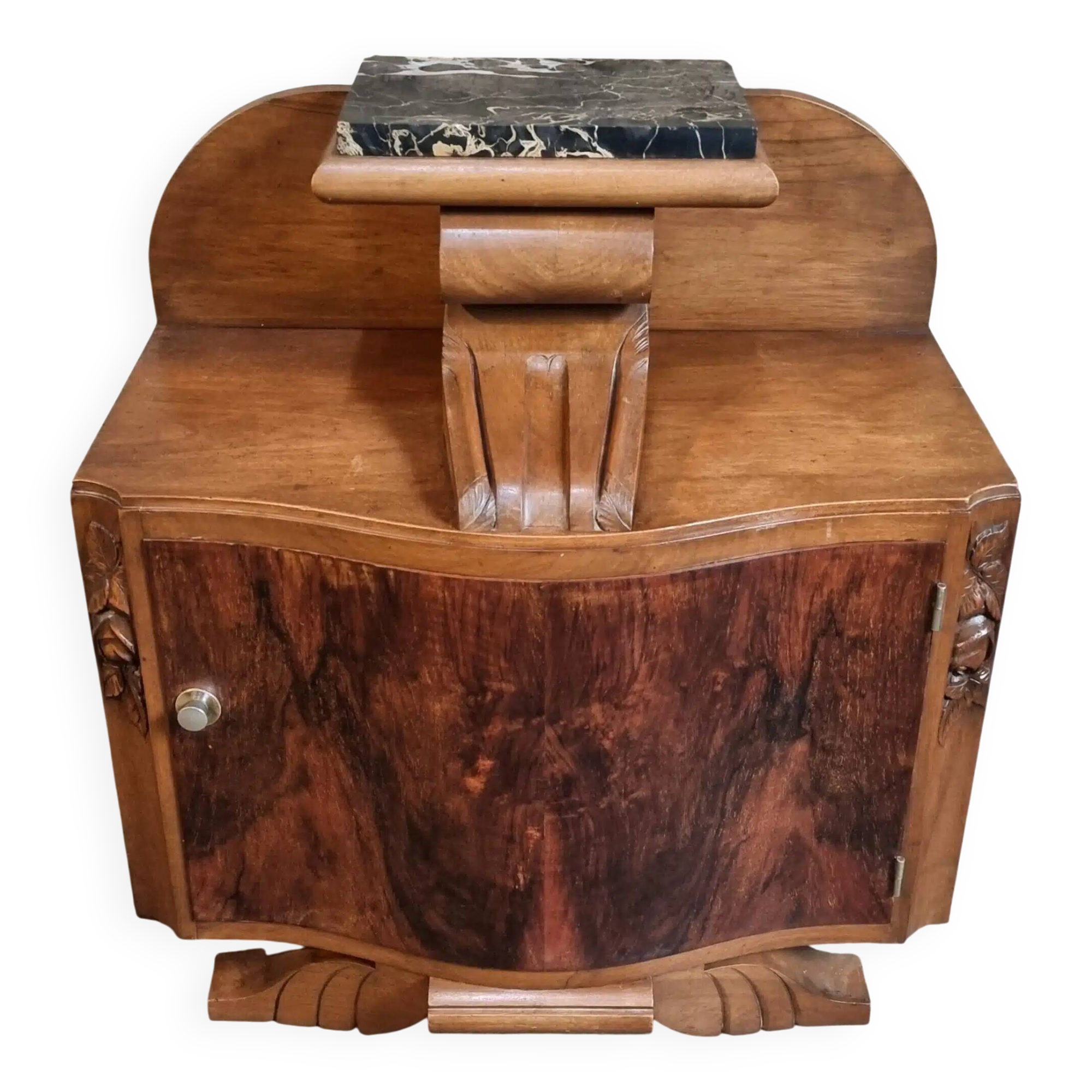 French Art Deco bedside table with a marble top, circa 1930.