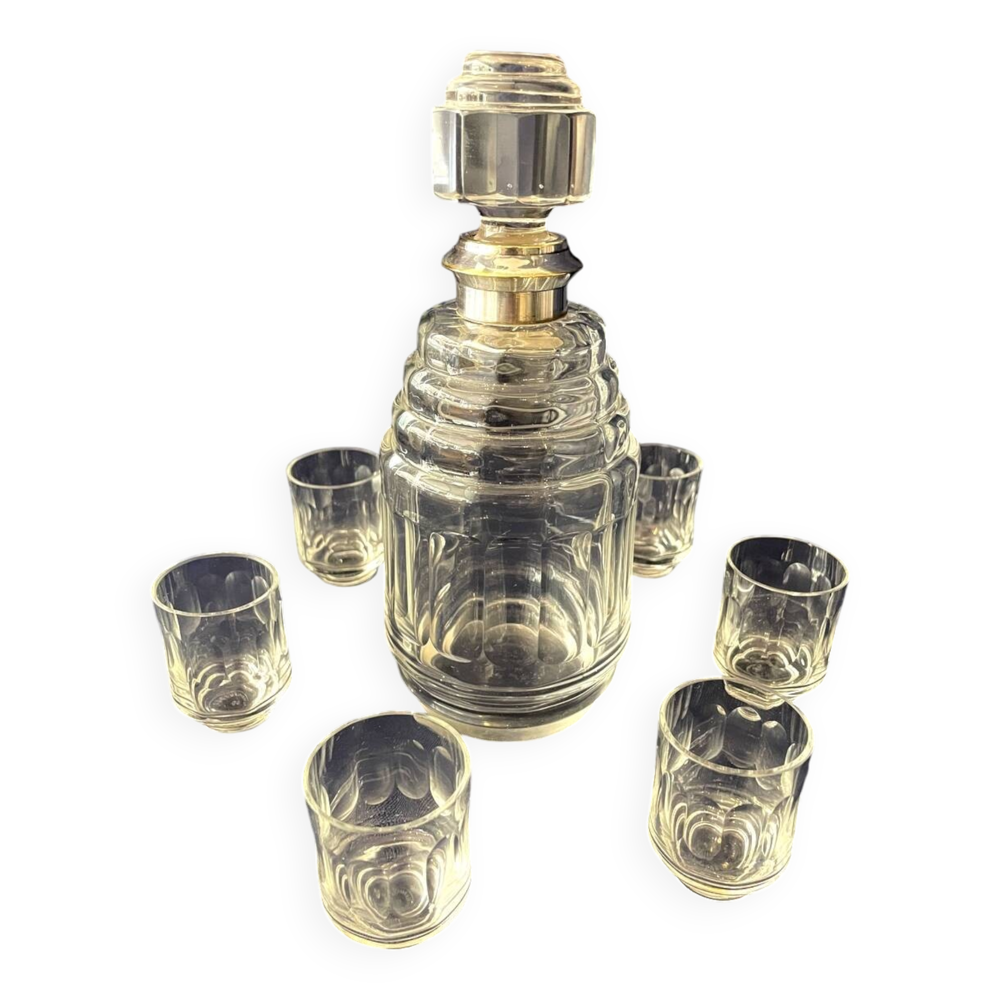 1930s-1940s liquor service in glass and silver metal