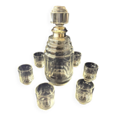 Service a liqueur des annees 1930 1940 en verre et metal argente