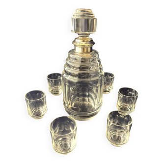 Service a liqueur des annees 1930 1940 en verre et metal argente
