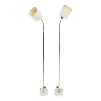 Set of 2 glass and metal floor lamps, AB Stilarmatur, Tranås, Sweden, 1950