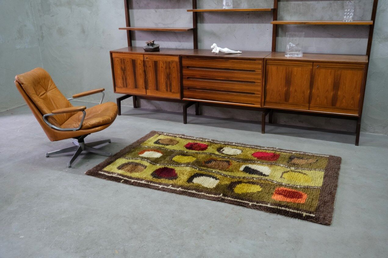 Scandinavian Hand-Knotted Woolen Rya Rug, Sweden, 1960s