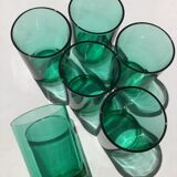 6 straight water glasses in green glass height 8cm