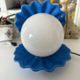 Vintage Opaline Globe Blue Ceramic Shell Lamp