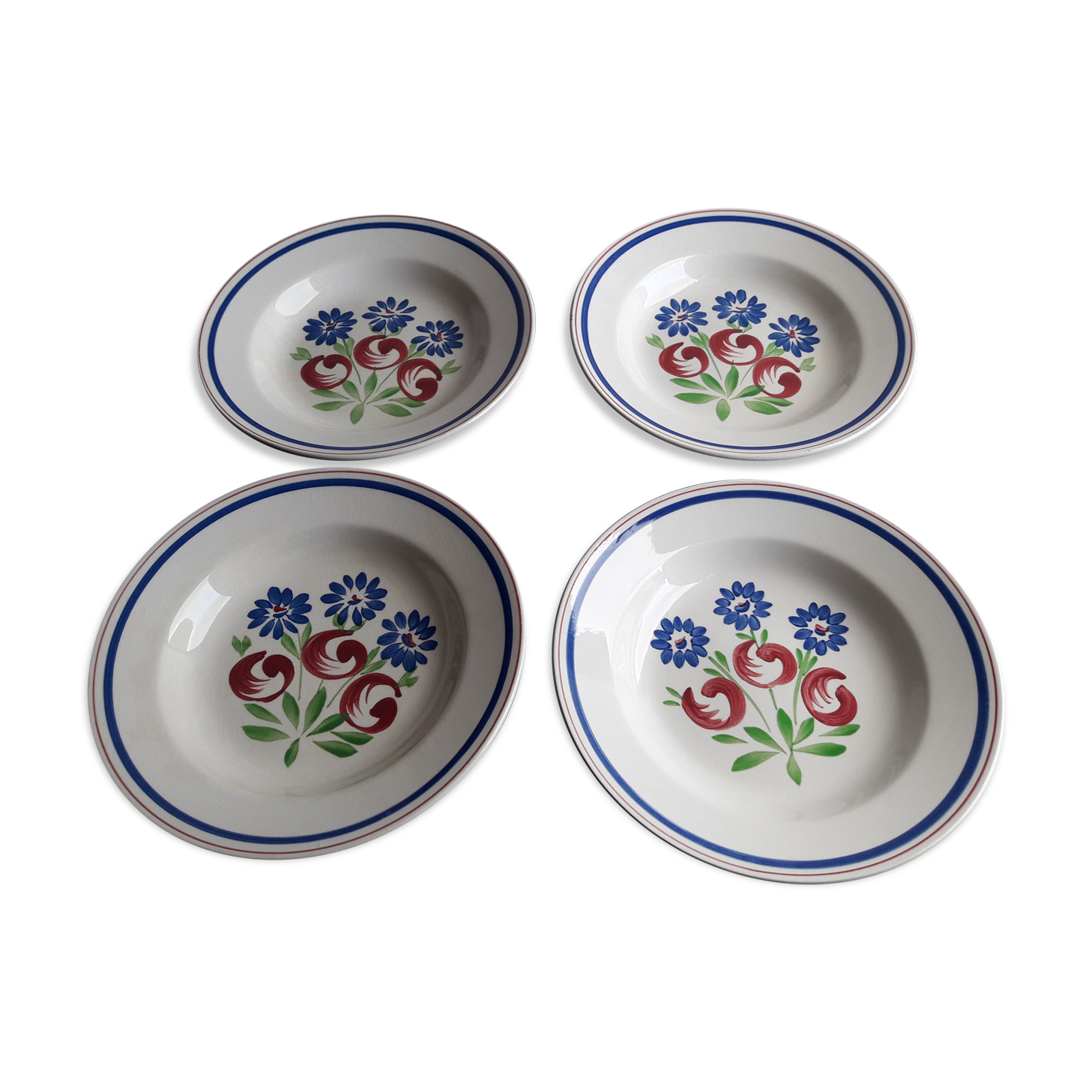 4 hollow plates in opaque porcelain from Gien model Orleans diam 22.5 cm