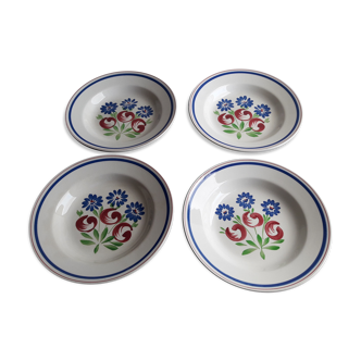 Set de 4 assiettes creuses en porcelaine opaque de Gien modèle Orléans diam 22,5 cm