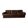 Mid century stitched profile brown leather 3 seater sofa 1970