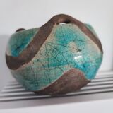 Ceramic pot raku gray and turquoise