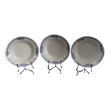 3 assiettes creuses à frise bleu & éventails St Amand