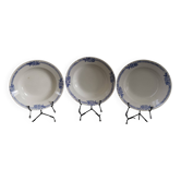3 assiettes creuses à frise bleu & éventails St Amand