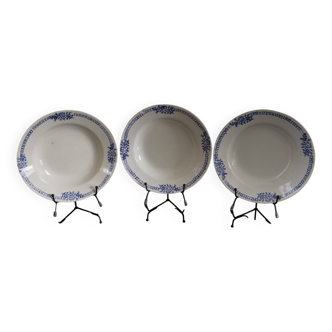 3 soup plates with blue frieze & St Amand fans