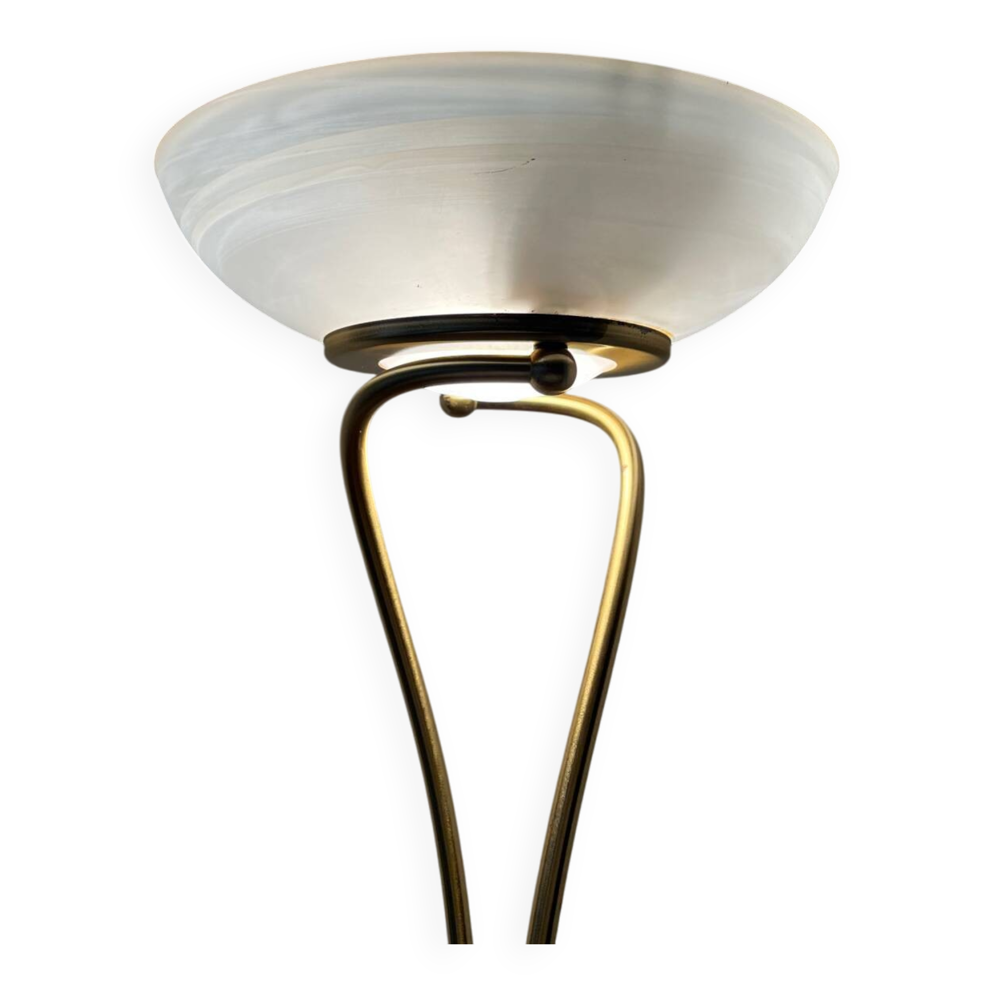 Vintage Italian floor lamp from 1983 in gilded brass and opaline glass – halogen