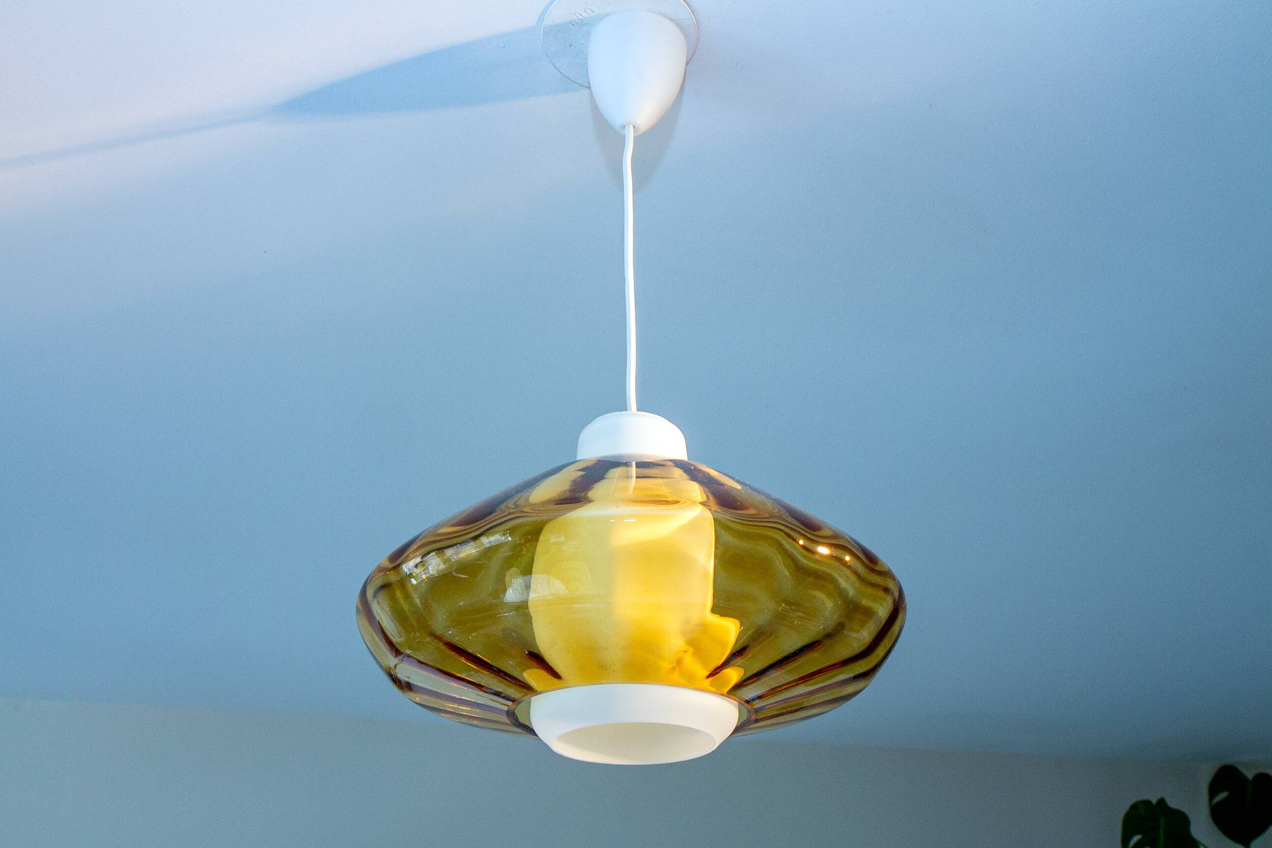 Scandinavian suspension, blown glass and opaline, 1960, new.