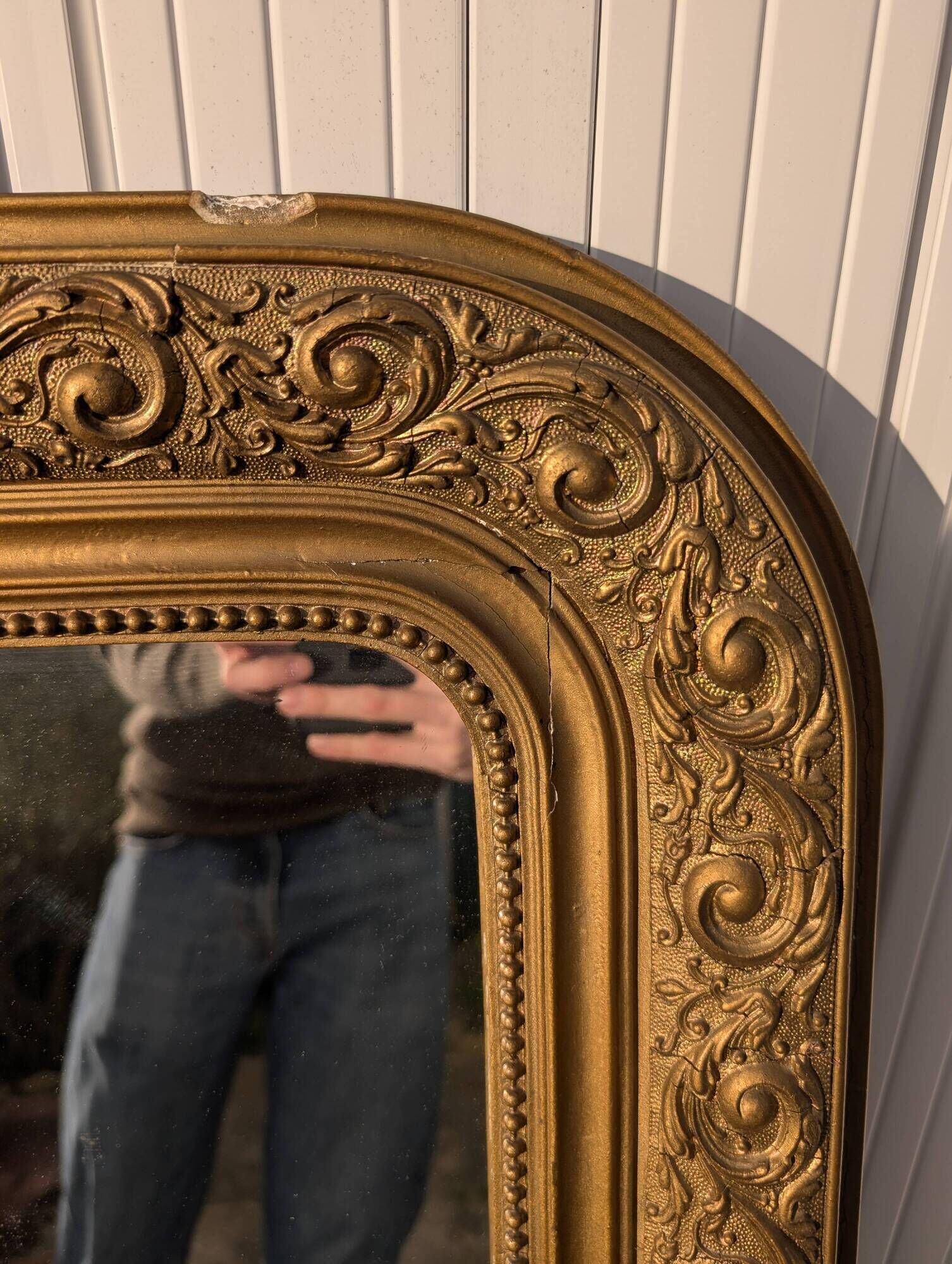 Louis Philippe Mirror 104x73 Wood and Gilded Stucco with Baroque Decor Late 19th Century