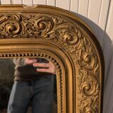Louis Philippe Mirror 104x73 Wood and Gilded Stucco with Baroque Decor Late 19th Century