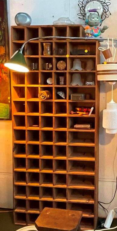 Wooden workshop locker, in fir, 1960s-70s.