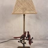 Vintage Bronze Metal Cardinal Birds On Branches Table Lamp