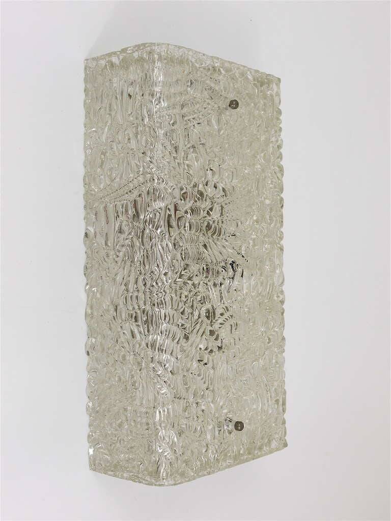 J.T. Kalmar Carré Wall Light and Ceiling Light in Textured Glass Midcentury, Vienna, 1950s