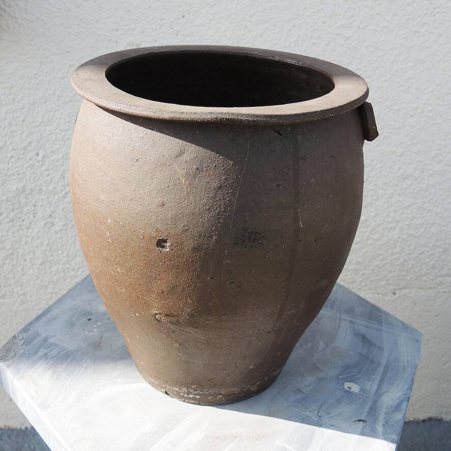 Old Dark Brown Stoneware Grease Pot H 23.5 cm