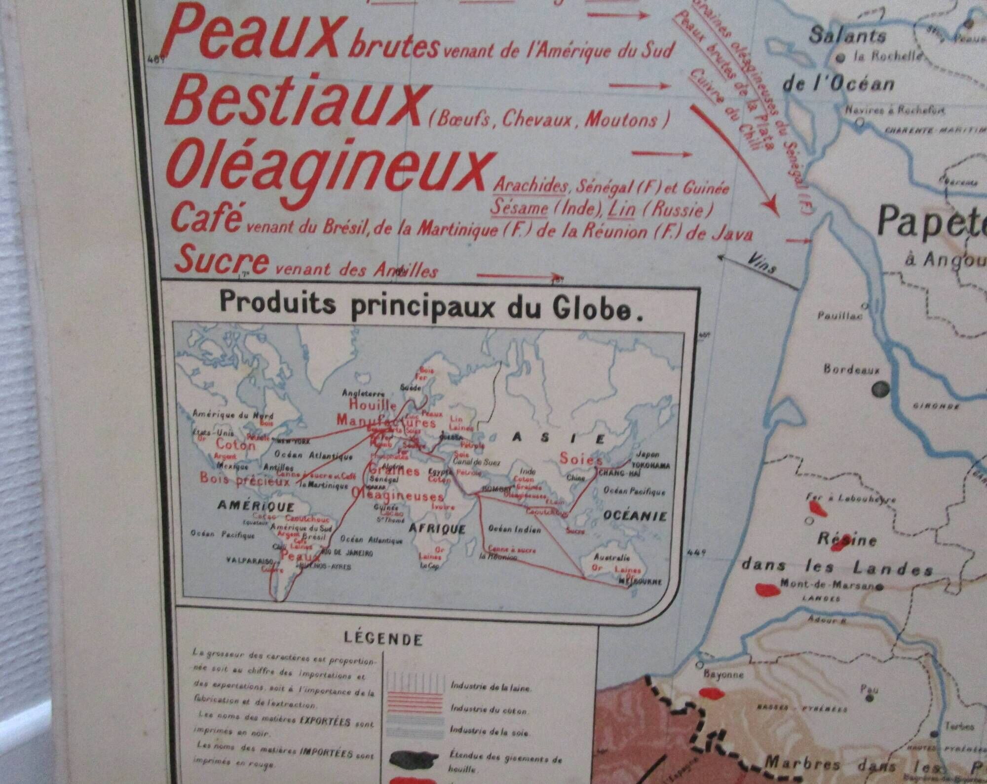 School map France Vidal Lablache 60s agriculture industry and trade
