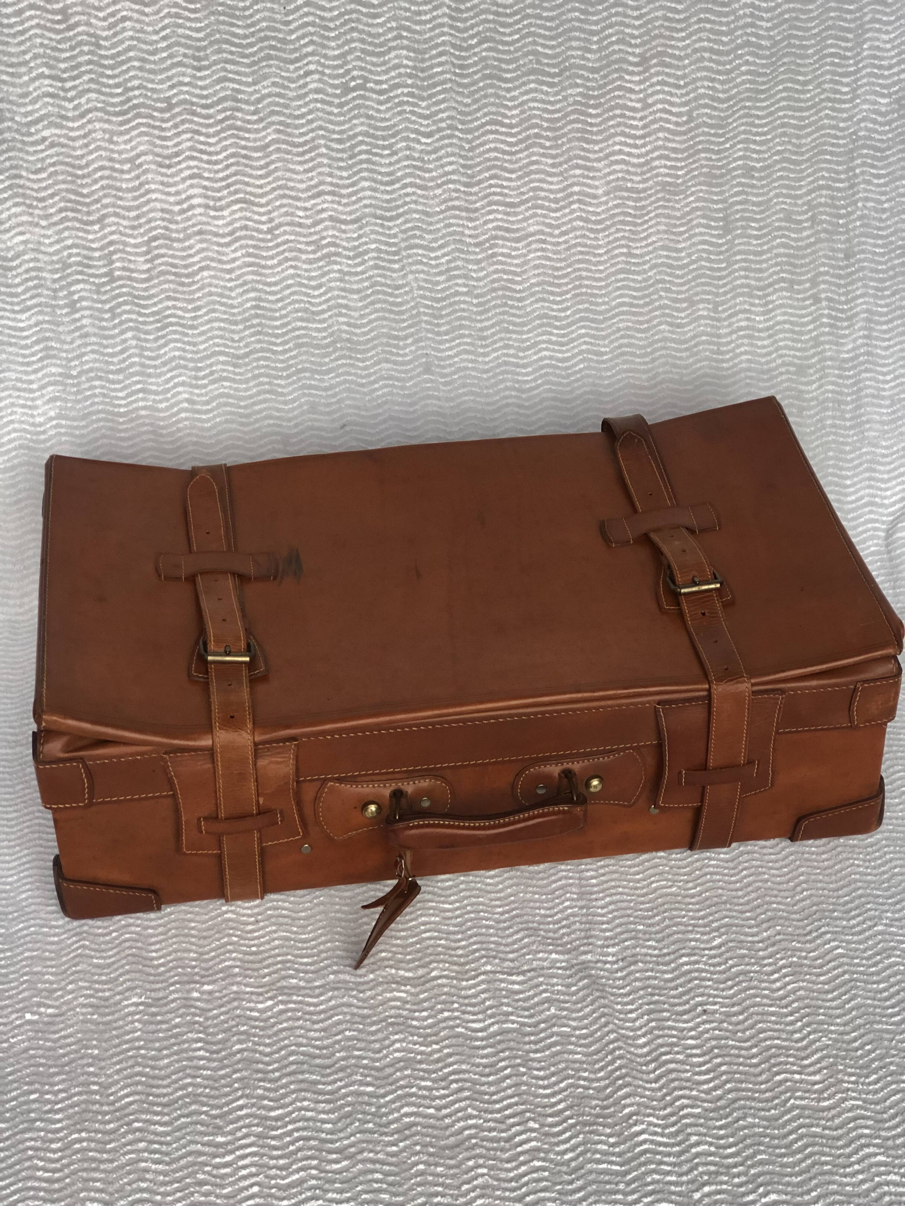 Vintage suitcase 1960 havana gold leather with bellows
